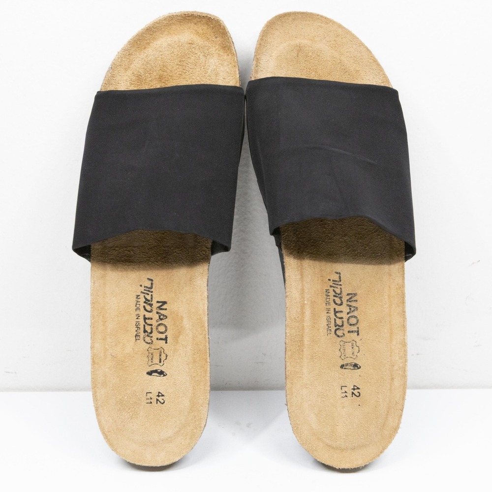NAOT Alana Black Fabric Cork Footbed Wedge Slide Sandals Sz 42 L11